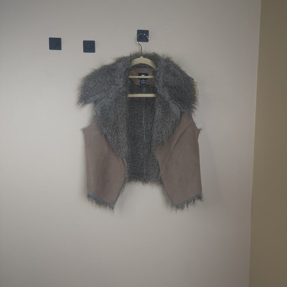 JDS Open Front Suede Vest with Faux Fur in Brown Size M